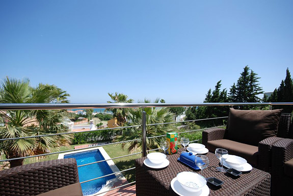 Breakfast on the terrace overlooking the pool at Casa la Colina, Estepona